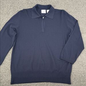 Tailor B. Moss Sweater Wm Large Navy Blue Collared 3/4 Sleeve Keyhole Button